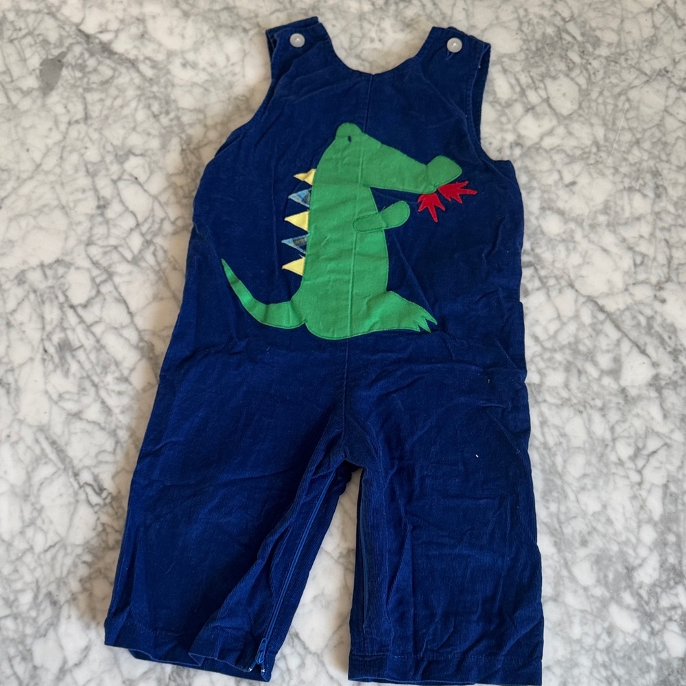 Kids Blue Overalls with Green Crocodile Design